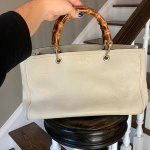 Gucci cream bamboo handle tote bag